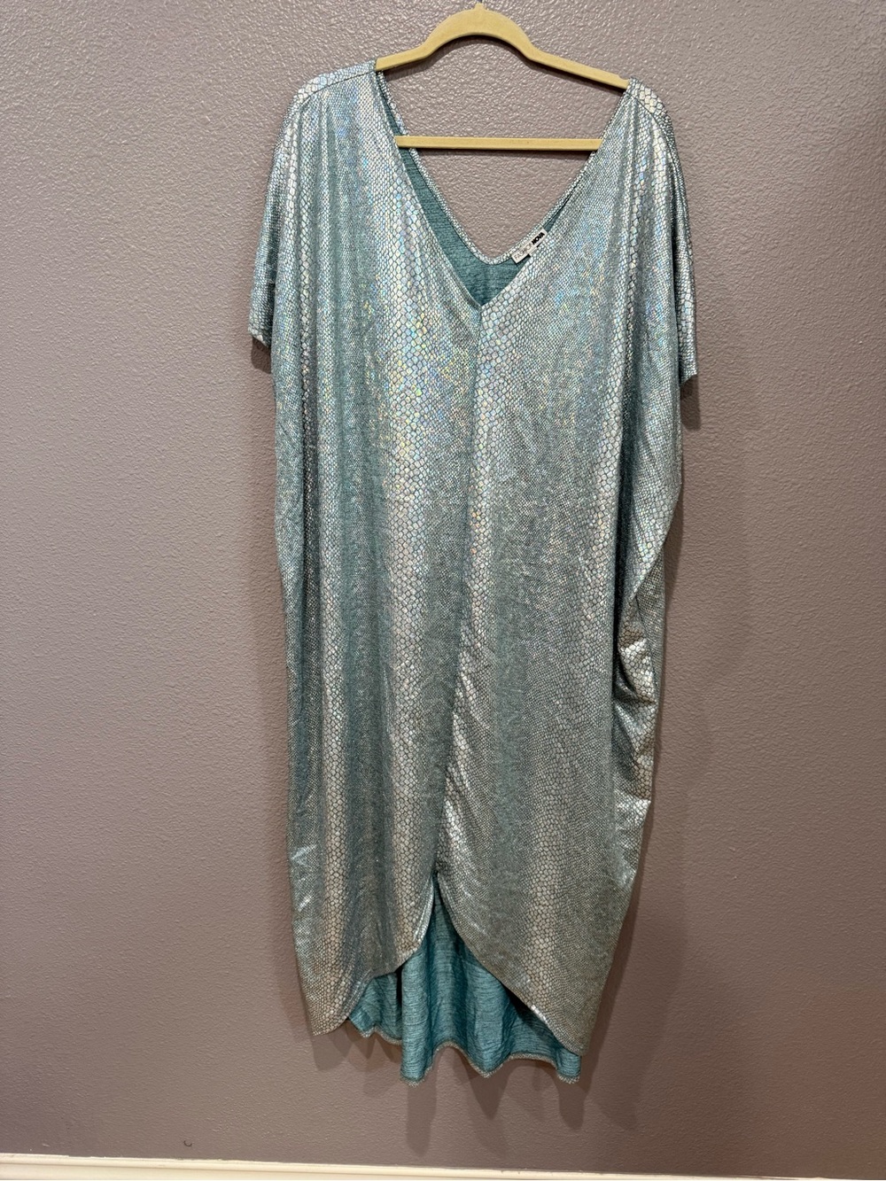 Kaftan Fashion Nova Iridescent Silver-Blue Maxi Dress